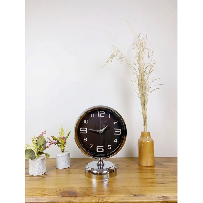 Mey İthalat® Krom Metal Tasarım Masa Saati 25×20 cm