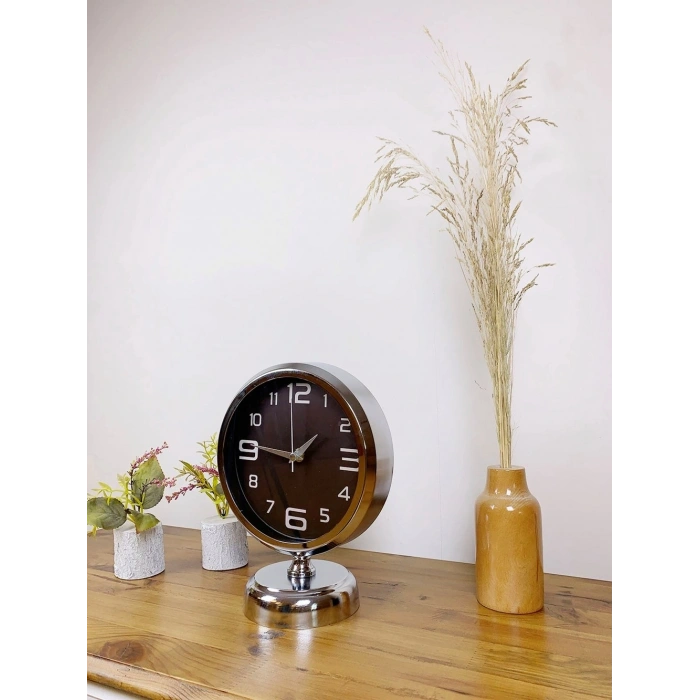 Mey İthalat® Krom Metal Tasarım Masa Saati 25×20 cm