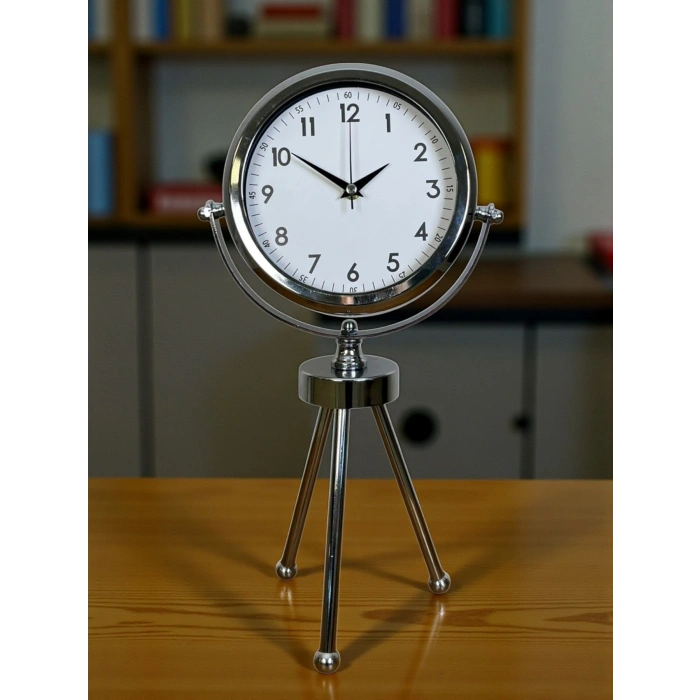 Mey İthalat® Krom Modern Classic Üç Ayaklı Metal Masa Saati