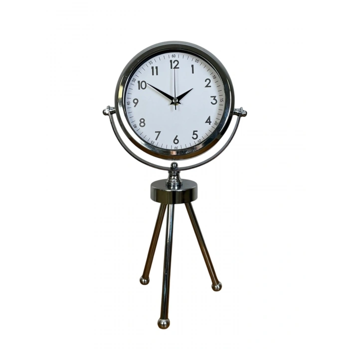 Mey İthalat® Krom Modern Classic Üç Ayaklı Metal Masa Saati