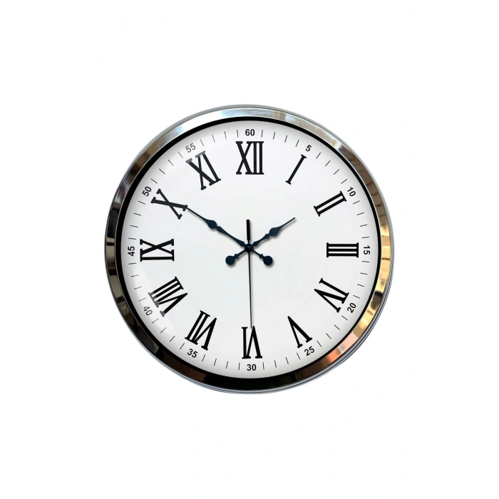 Mey İthalat® Krom Roma Rakamlı 40 Cm Metal Modern Duvar Saati