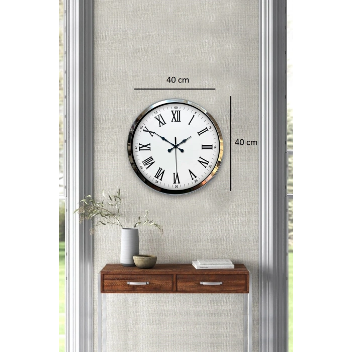 Mey İthalat® Krom Roma Rakamlı 40 Cm Metal Modern Duvar Saati