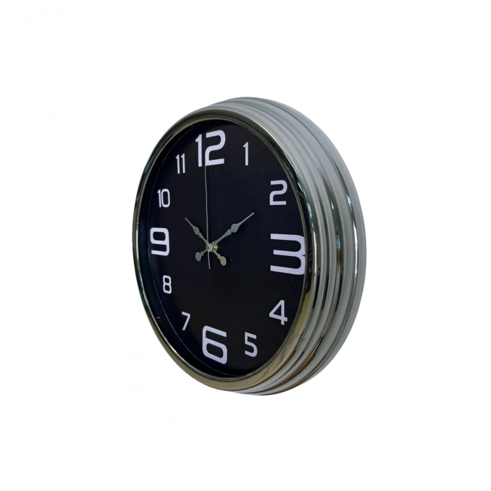 Mey İthalat® Krom Sade 40 Cm Metal Duvar Saati