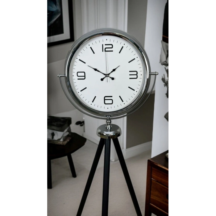 Mey İthalat® Krom Sade & Şık Tripod Ayaklı Saat