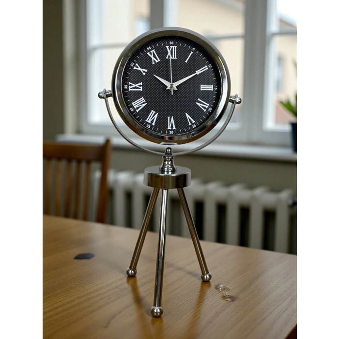 Mey İthalat® Krom Şık Üç Ayaklı Masa Saati
