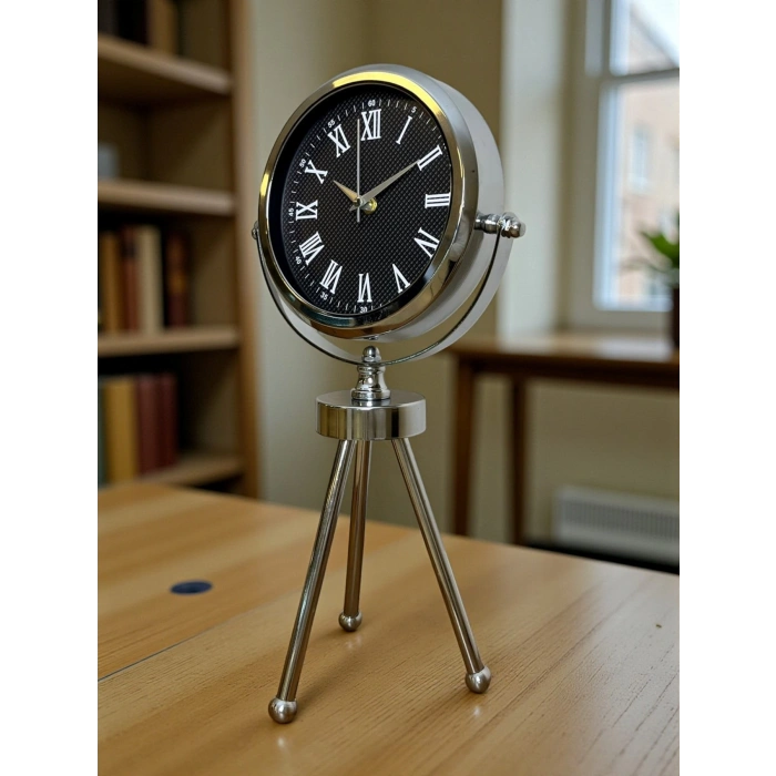 Mey İthalat® Krom Şık Üç Ayaklı Masa Saati