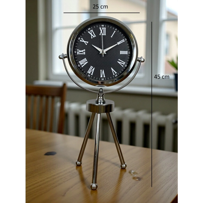 Mey İthalat® Krom Şık Üç Ayaklı Masa Saati