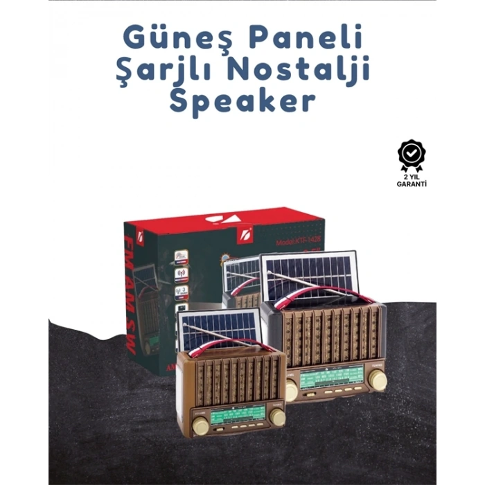Mey İthalat® KTF-1428 Taşınabilir Güneş Enerjili Bluetooth Radyo Hoparlör – Şarjlı, Radyo, MP3, AUX Girişli