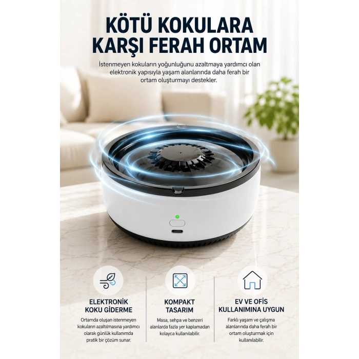 Mey İthalat® Küllük Duman Giderici Temizlenebilir Elektronik Pilli