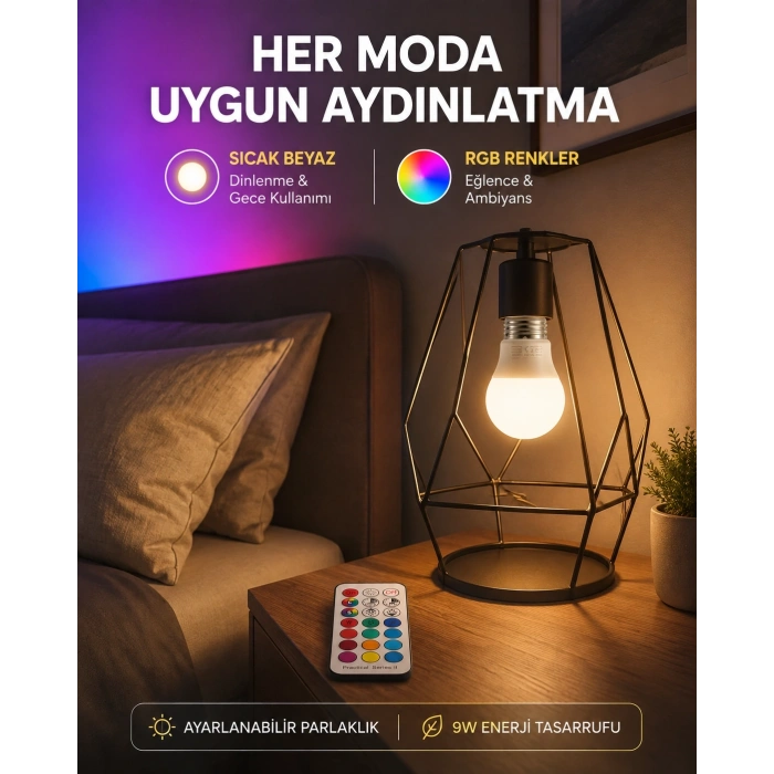 Mey İthalat® Kumanda Destekli Çok Renkli Akıllı LED Ampul Yeni Nesil