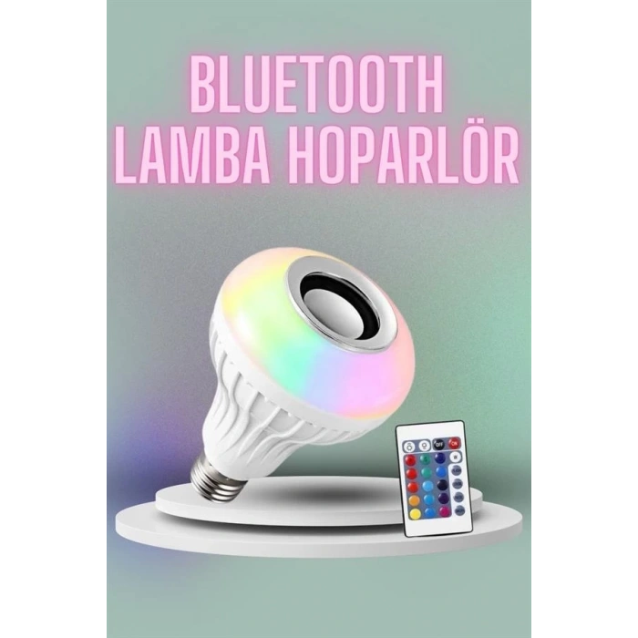 Mey İthalat® Kumandalı RGB Led Işık Bluetooth Hoparlör Ses Lambası Renkli Ampul