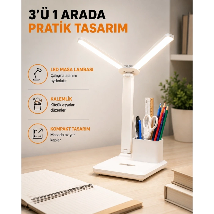 Mey İthalat® LED Işıklı Masa Lambası – Göz Yormayan, Kısılabilir ve Esnek Başlıklı Yeni Nesil