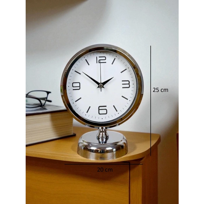 Mey İthalat®  Line 25 x 20 Cm Metal Krom Masa Saati