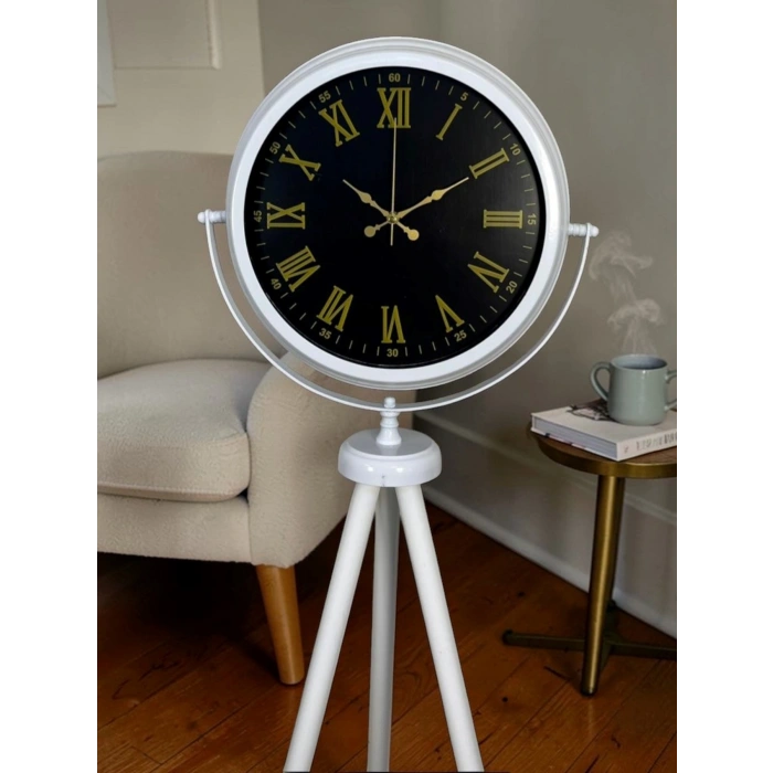 Mey İthalat® Lüks Beyaz Tripod Ayaklı Saat