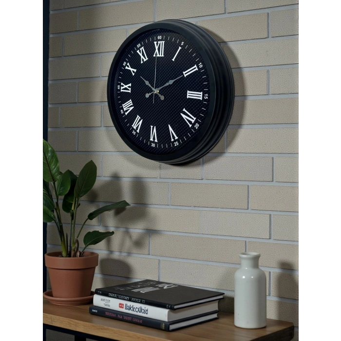 Mey İthalat® Luxury Black 40 Cm Metal Duvar Saati