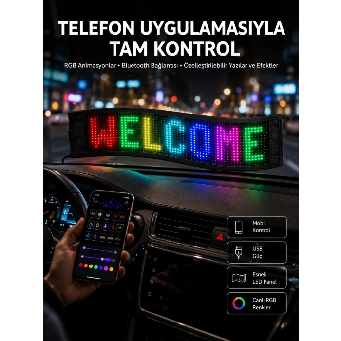 Mey İthalat® Matrix Led Cama Yapışan Telefon Kontrollü Panel Dijital Ekran Kumandalı