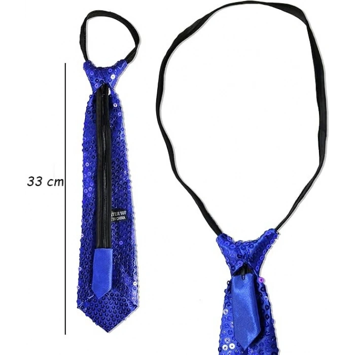 Mey İthalat® Mavi Pul Payetli Işıltılı Parti Kravatı 33 cm