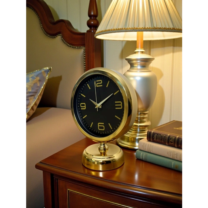 Mey İthalat® Midnight Gold 25 x 20 Cm Metal Masa Saati