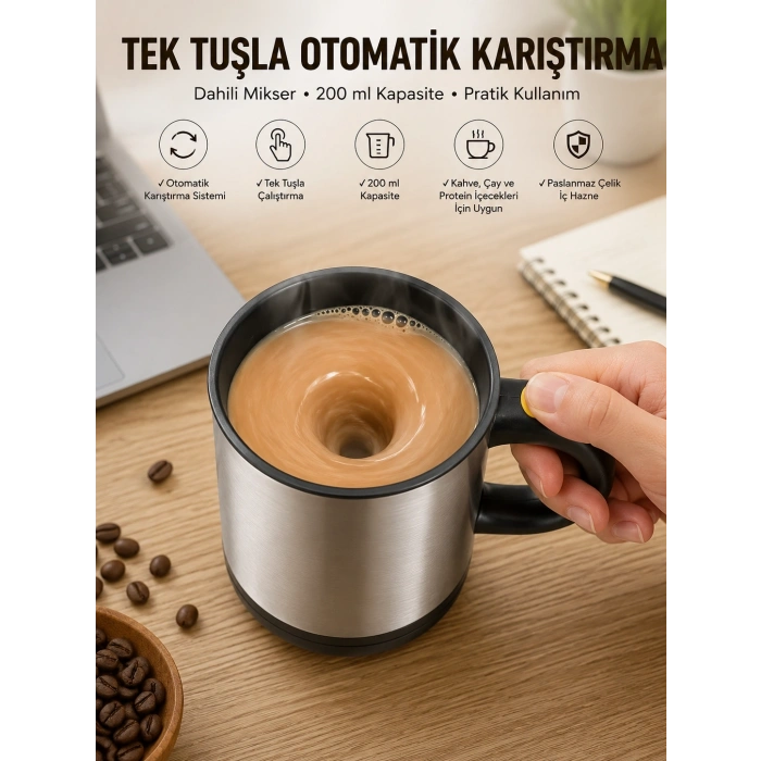 Mey İthalat® Mikser Kupa Yazılı Mug Bardak Karıştırma Özelliği