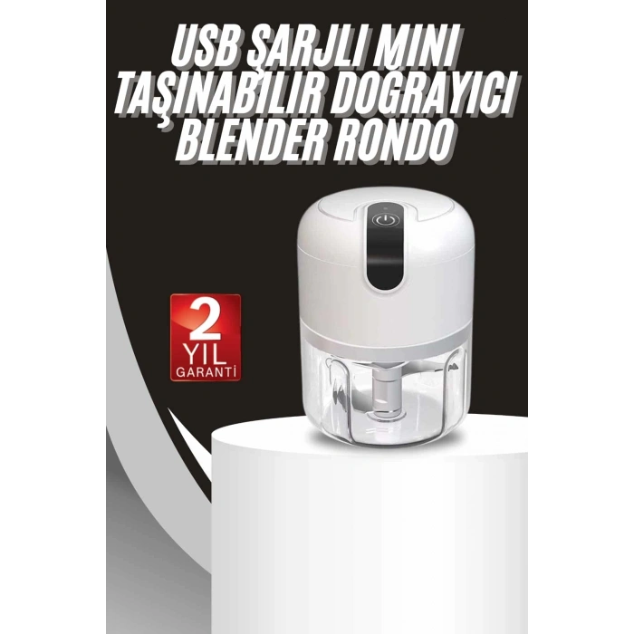Mey İthalat® Mini Doğrayıcı Rondo Taşınabilir Mini El Blender Paslanmaz Çelik