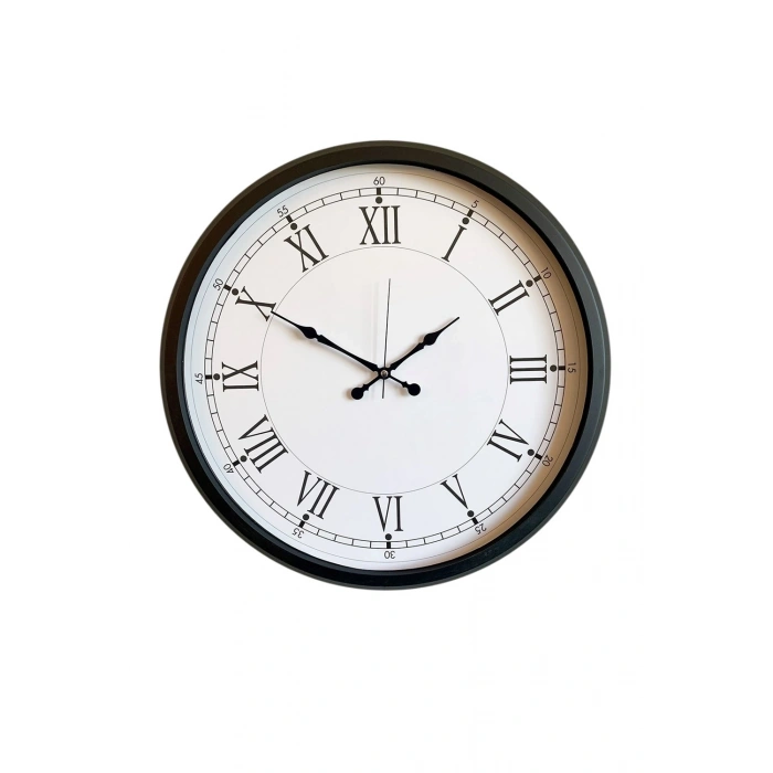 Mey İthalat® Modern 52 Cm Black & White Roma Rakamlı Metal Duvar Saati