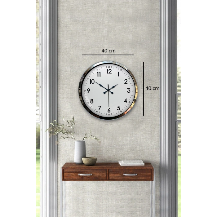 Mey İthalat® Modern Klasik 40 Cm Krom Metal Duvar Saati