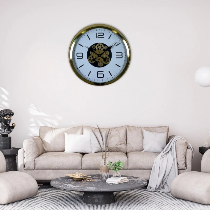 Mey İthalat® Modern Prestige Gold 60 Cm Çarklı Duvar Saati