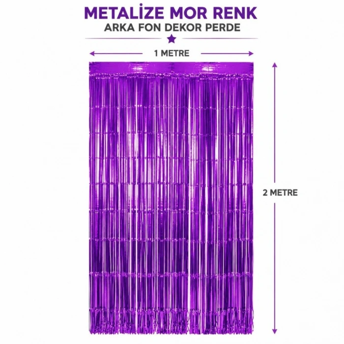 Mey İthalat® Mor Metalize Parti Perdesi 100x200 cm – Kapı ve Arka Fon Perdesi