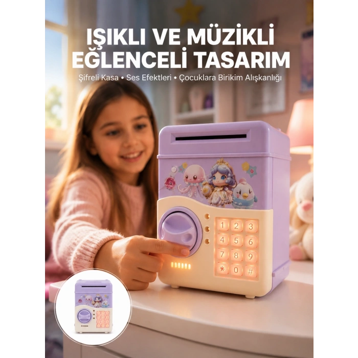 Mey İthalat® Mor Otomatik Para Girişli Elektronik Şifreli Kumbara