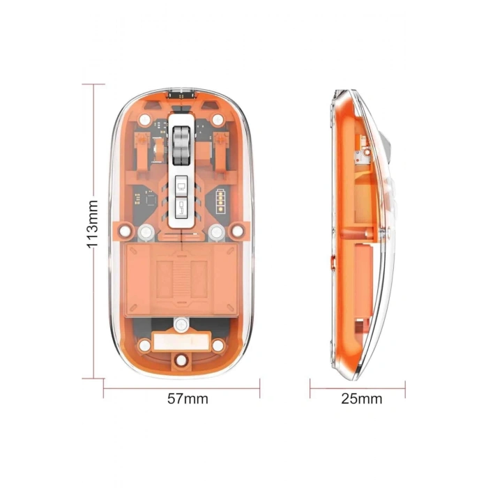 Mey İthalat® Mouse Fare Kablosuz Mouse Fare Şarjlı Bluetooth Sessiz 5 Tuşlu Şeffaf