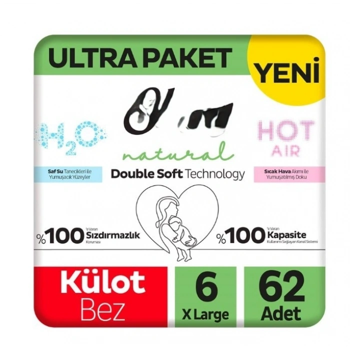 Mey İthalat® Natural Double Soft Külot Bez Ultra Paket 6 Beden 62 Adet