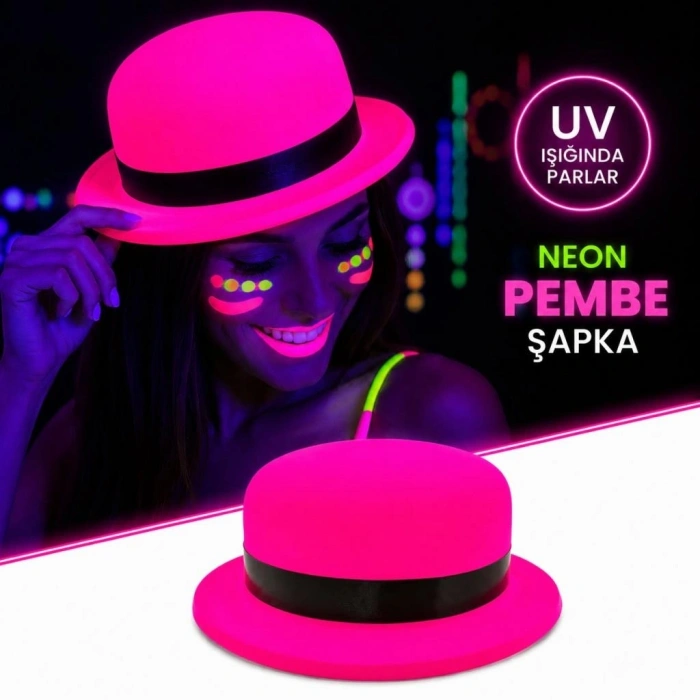 Mey İthalat® Neon Pembe UV Parti Şapkası Plastik