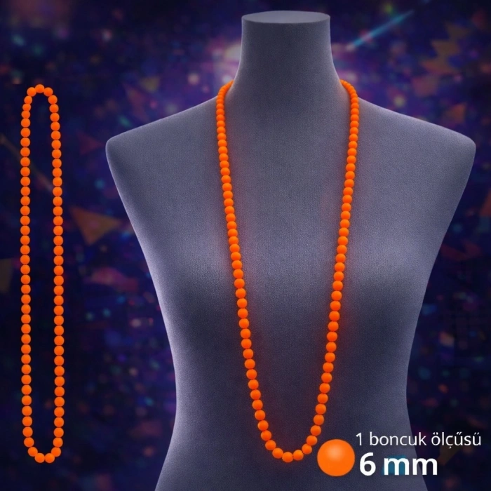 Mey İthalat® Neon Turuncu Boncuk Kolye 80 cm – Retro 80’ler 90’lar Parti Aksesuarı