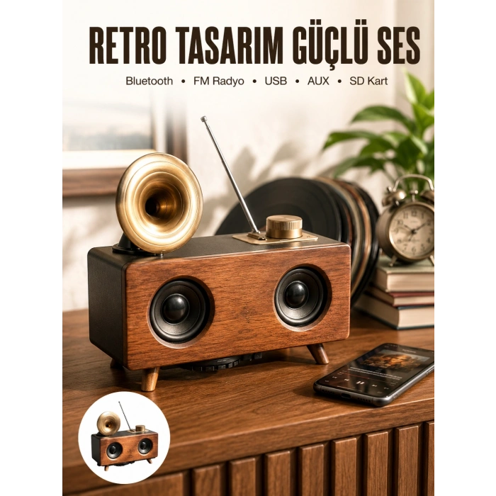 Mey İthalat® Nostaljik Görünümlü Bluetooth Bağlantılı Speaker