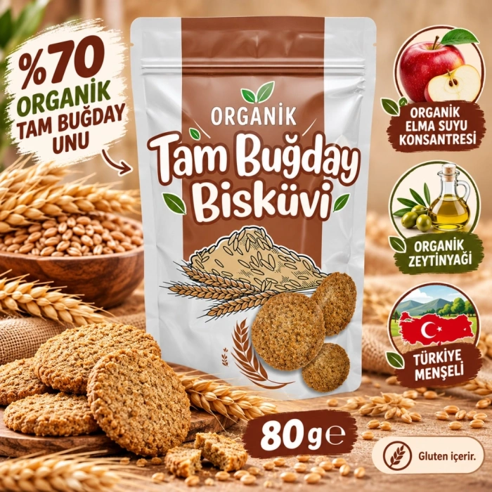 Mey İthalat® Organik Tam Buğday Bisküvi 80gr