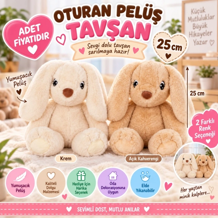 Mey İthalat® Oturan Peluş Tavşan 25 cm