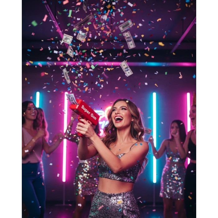 Mey İthalat® Para Dolar Saçma Para Atma Tabancası Otomatik Kırmızı Oyuncak