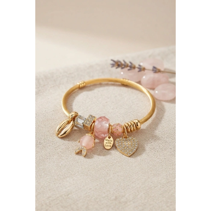 Mey İthalat® Pembe Balık Model Gold Renk Charmlı Bileklik