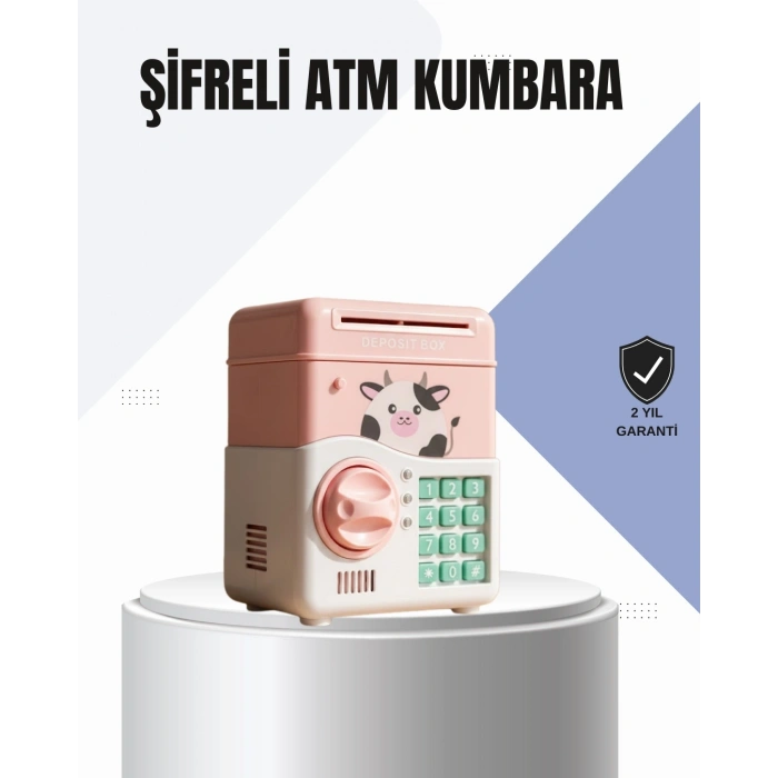 Mey İthalat® Pembe Elektronik Şifreli Otomatik Para Çeken ATM Kumbarası