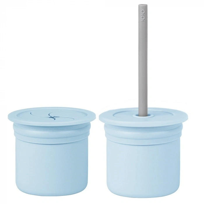 Mey İthalat®   Pipetli Silikon Bardak Seti Mineral Blue / Powder Grey