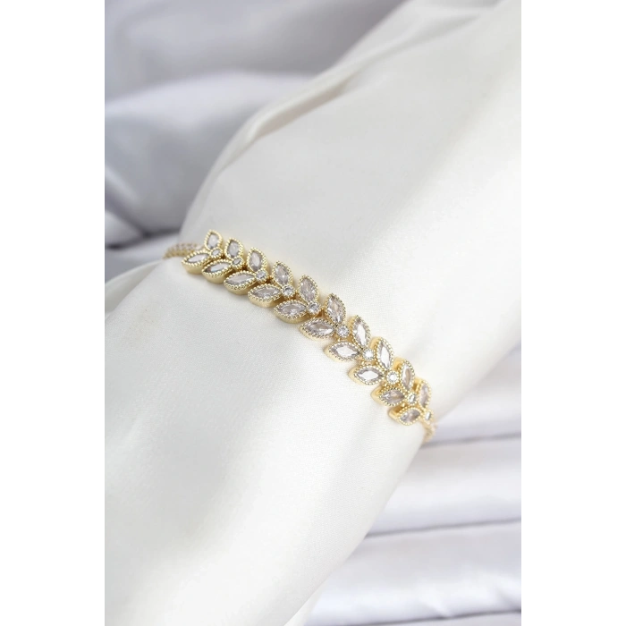 Mey İthalat® Pirinç Gold Renk Başak Model Su Yolu Kadın Bileklik