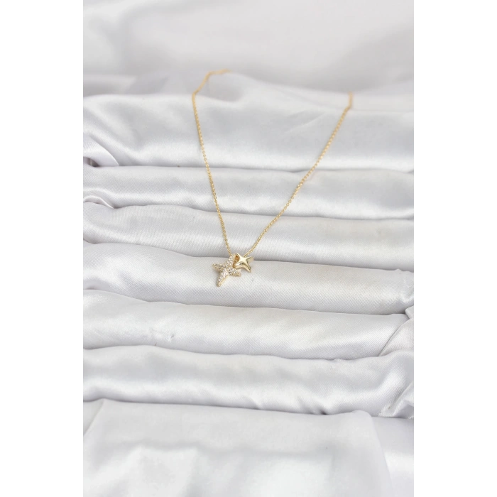 Mey İthalat® Pirinç Gold Renk Minimal Kutup Yıldızı Model Kadın Kolye