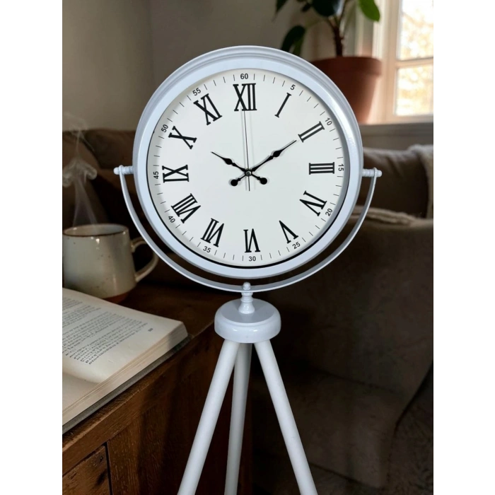 Mey İthalat® Platin Classic White Roma Tripod Ayaklı Saat