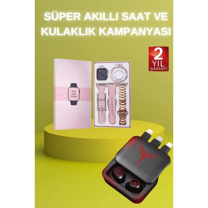 Mey İthalat® Powerbank Özellikli Bluetooth Kulaklık ve Nabız Ölçer Akıllı Saat Bileklik Hediyeli