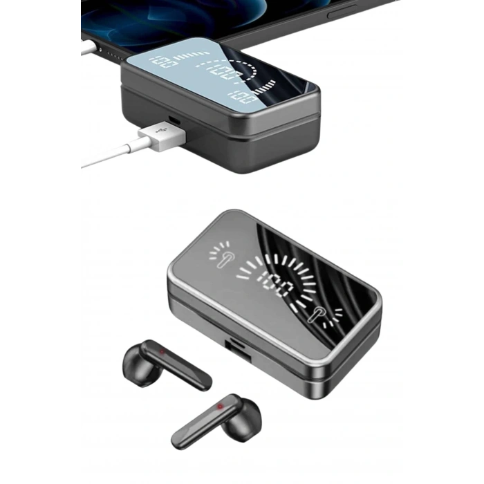 Mey İthalat® Powerbankli Bluetooth Kulaklık Yüksek Ses Aynalı Çift Dijital Gösterge Ekranı