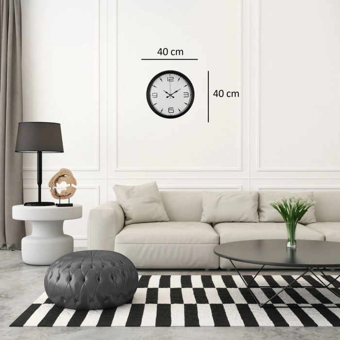 Mey İthalat® Precision Black 40 Cm Metal Duvar Saati