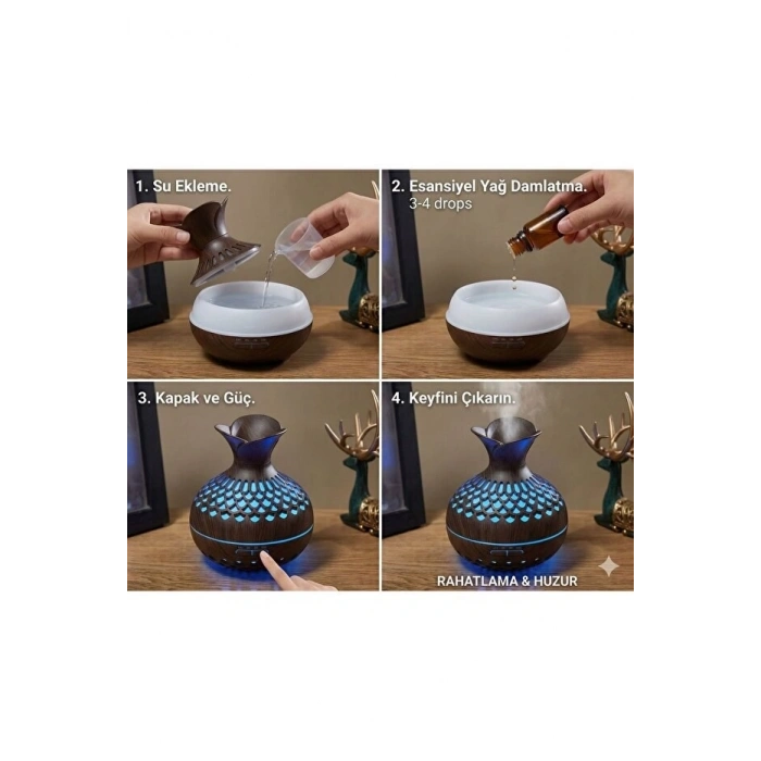 Mey İthalat® Premium Ahşap Desenli Ultrasonik Aromaterapi Difüzör & Hava Nemlendirici