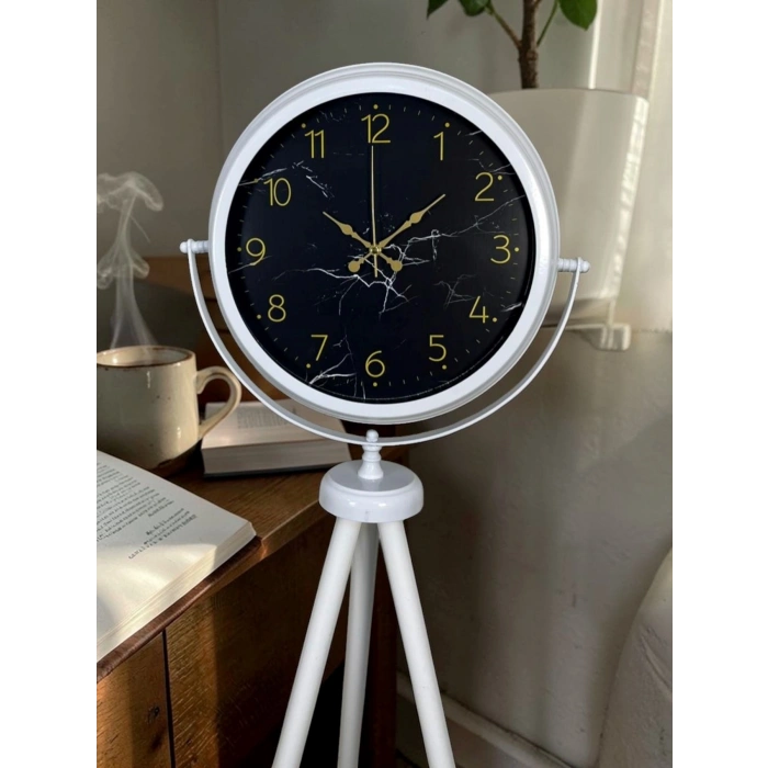 Mey İthalat® Premium Mermer Desenli Tripod Ayaklı Saat