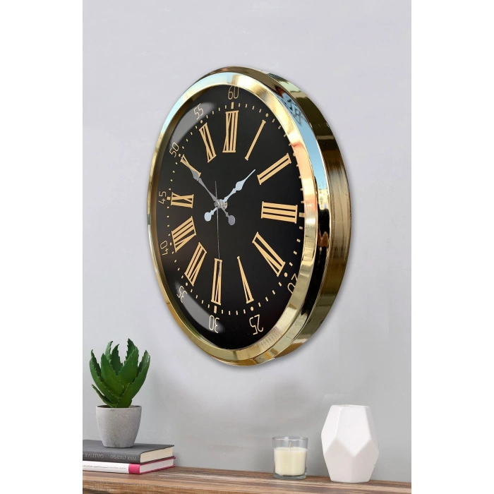Mey İthalat® Prime Aurea Gold 52 Cm Metal Duvar Saati