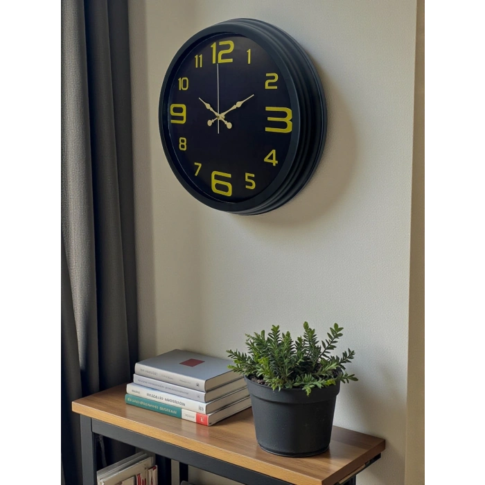 Mey İthalat® Prime Black 40 cm Metal Modern Tasarım Duvar Saati